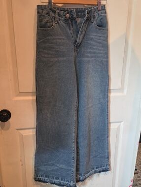 Y2k Slit Classic High-Waist Wide-Leg Jeans in Light Blue